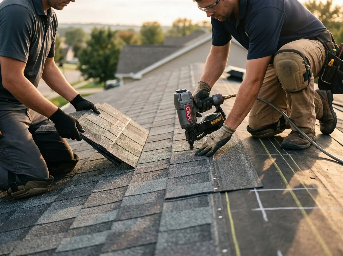 Professional roofer working on a residential roof in Cynthiana